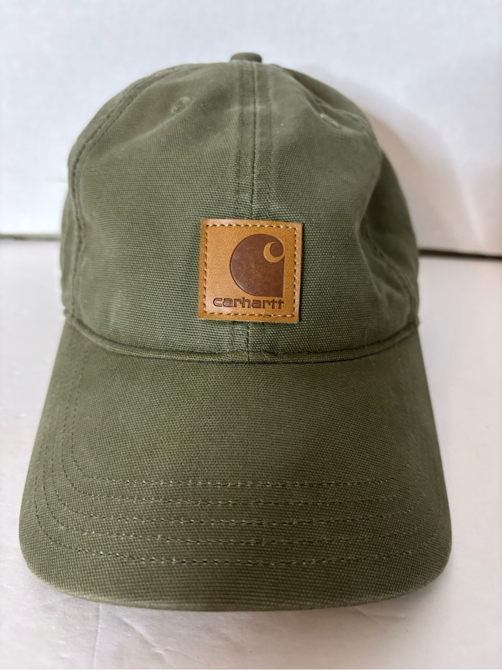 Carhartt Olive Canvas Baseball Hat with Leather Patch